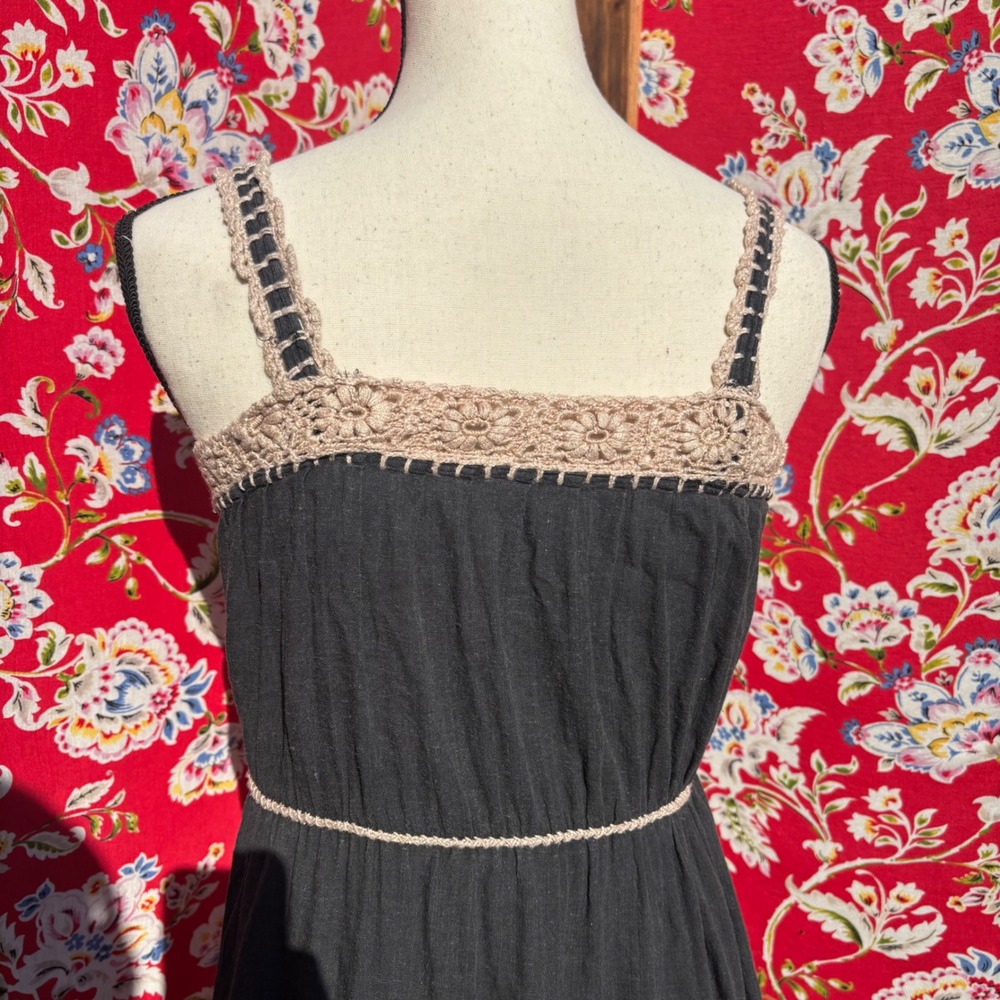 Grey Crocheted Floral Embellishment Drawstring Cottagecore Midi Dress Size M - Picture 4 of 13